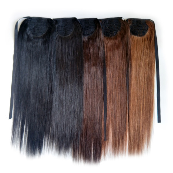 14inch-26inch Straight Human Hair Ponytail Extensions Wrap Around Clip In Ponytail Hair Extensions For Women 50g 70g 100g