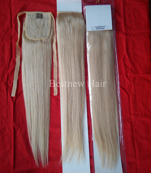 LUMMY Brazilian Human Hair Ponytail Extensions Remy Hair Straight Weave Bundles #613 bleach blond 100g/set 16