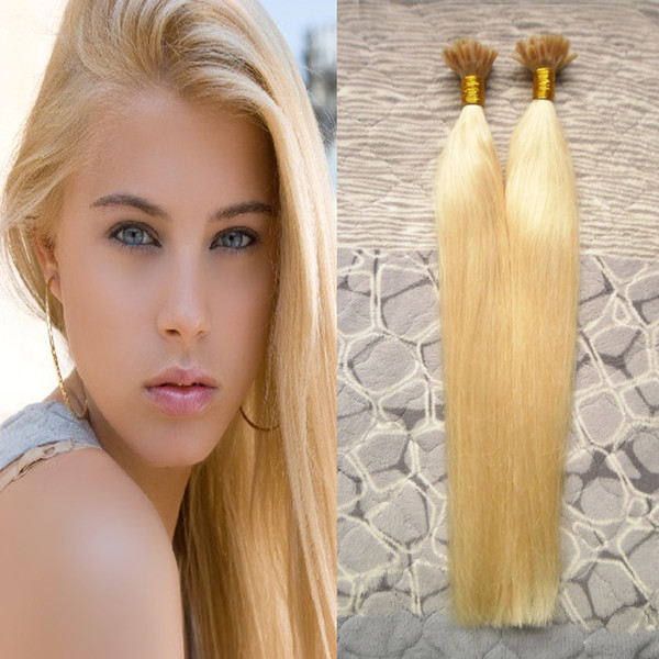 #613 Blonde Keratin Stick Tip Hair Extensions 100S Pre Bonded U Tip Hair Extensions 100 Gram Strand Remy Human Keratin Hair 18