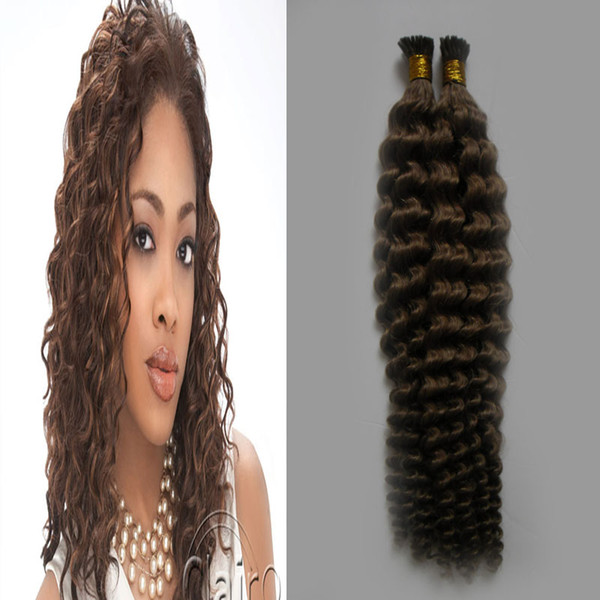 Remy Pre Bonded Human Hair Extension Kinky Curly I Tip Keratin Hair Extension Fusion 100PCS Capsule Remy Hair Extensions