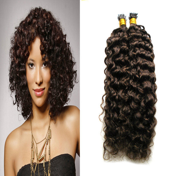 Remy Pre Bonded Human Hair Extension Kinky Curly i Tip Keratin Hair Extension Fusion 100PCS