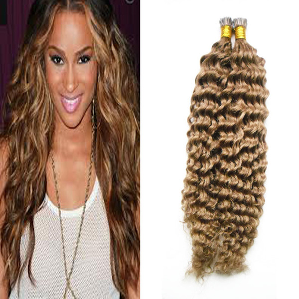 #8 Kinky Curly Human Pre Bonded Fusion Hair I Tip Stick Keratin Double Drawn Remy Hair Extension