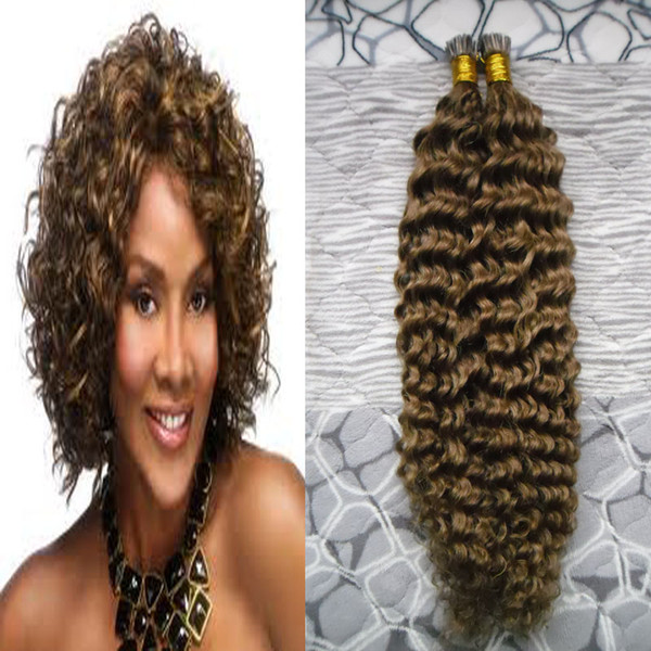 #6 Kinky Curly Human Pre Bonded Fusion Hair I Tip Stick Keratin Double Drawn Remy Capsule Human Hair Extension