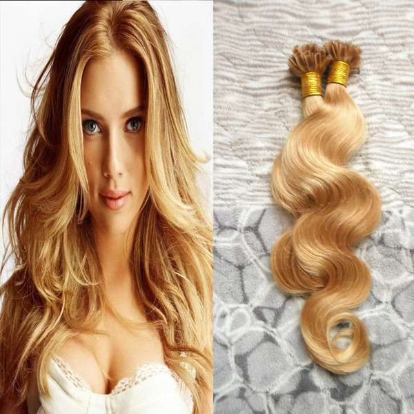 Blonde Brazilian Body Wave Hair U Tip Hair Extensions Human 100g pre bonded Keratin Human Hair Extension Blonde 100s 14