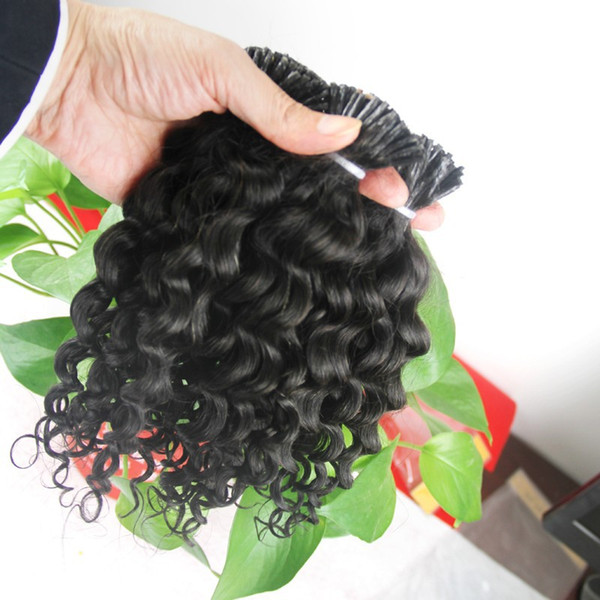 Brazilian Remy 1g I Tip Hair Extensions Black 200g 200s Nail Tip Fusion Hair Extension Pre bonded Virgin Curly Hair 10