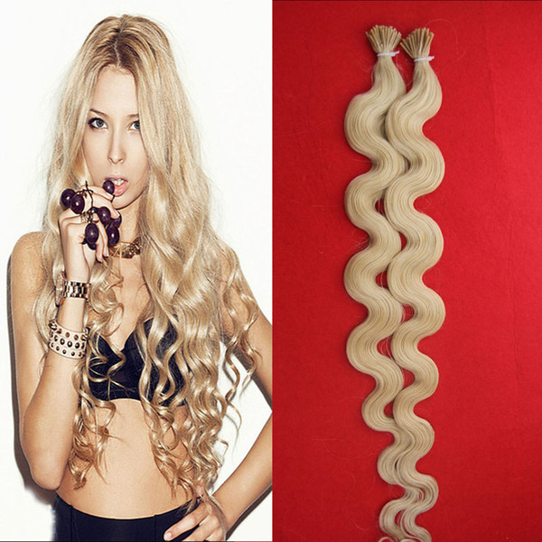 7A Blond I Tip Hair Extensions 100pcs Keratin Stick Tip Hair Extensions 100g Body wave Fusion Hair Extensions