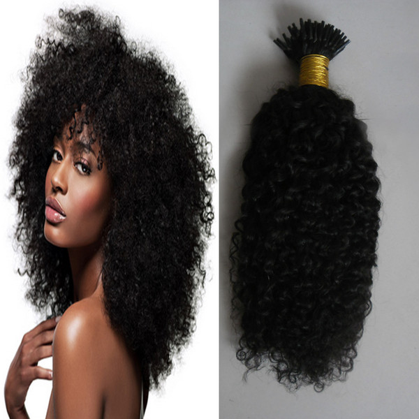 #1 Jet Black kinky curly virgin hair I Tip Hair Extensions 100g/strands afro kinky curly hair keratin extensions