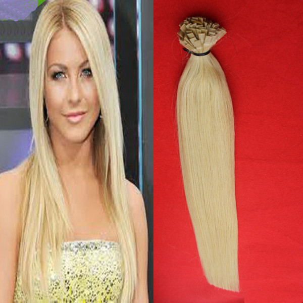 Flat Tip Hair Extensions Fusion Keratin Nail Tip Hair Extensions Blonde Brazilian Hair 100g