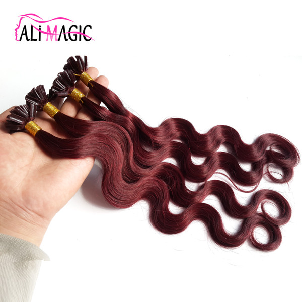 Pre Bond U Tip Hair Extension Brazilian Body Wave #99J Red Wine 14-24inch 100g/100strands Keratin Glue Top Quality 100% Human Hair