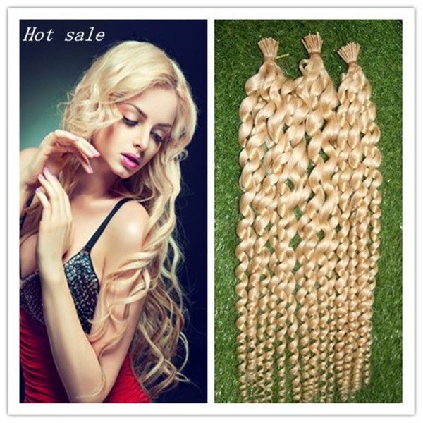 Blonde Brazilian loose wave Hair keratin stick tip hair extensions 100g Remy I Tip Human Hair Extension On Capsule