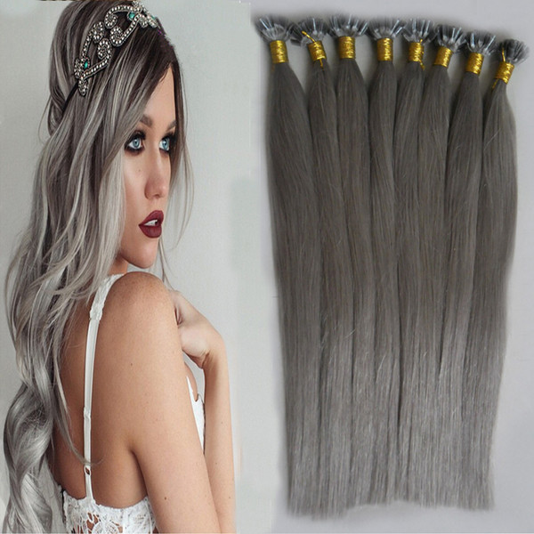 Silver Gray U Tip Hair Extension Keratine 100g Pre-Bonded Fusion U-tip Hair Extensions