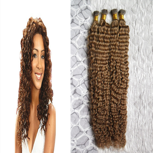 #8 Light Brown keratin hair extension 200g/strands prebonded human hair extensions I Tip Extensions 200s Deep Curly hair capsules