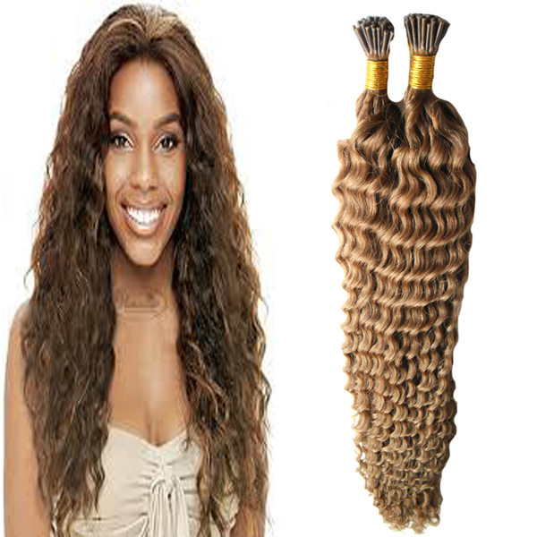 Keratin stick tip hair extensions #8 Light Brown I Tip Hair Extensions Deep curly Human hair extension keratin 100g