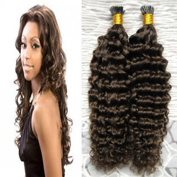 Natural Hair I Tip Hair Extension Keratine #2 Darkest Brown strands of human hair extensions Deep curly 100g