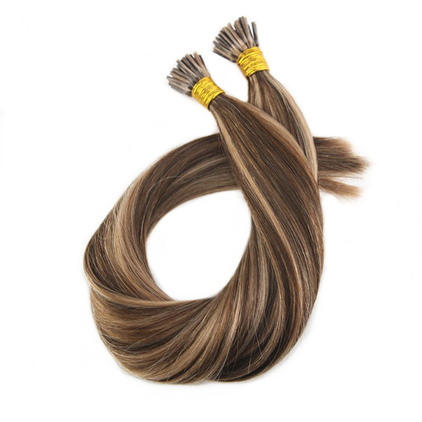 ELIBESS HAIR -I tip Hair Extensions #4 Highlights with #27 100g/set 1g/1s Keratin I Tip 100 Remy Hair Extensions