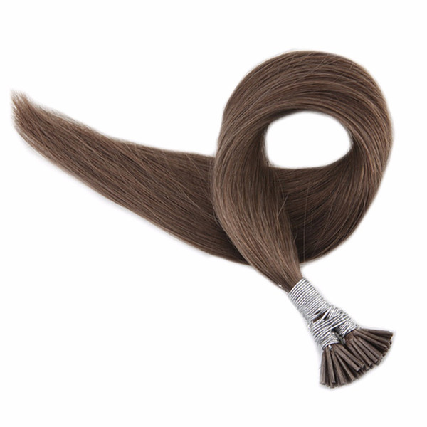 ELIBESS HAIR - I Tip Human Hair Extensions 0.8g Per Strand 200 Strands Extensions Medium Chestunt Color #6 Stick Tip Hair