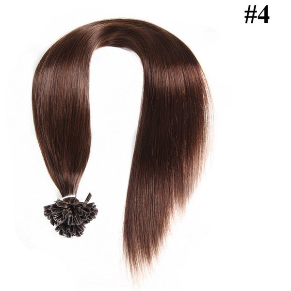 U Tip Remy Hair Silky Straight Pre-Bonded Human Hair Extension 150g #4 Medium Brown European Keratin Nail U Tip Hair