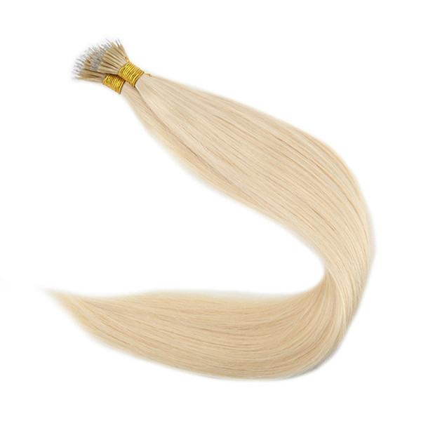 ELIBESS HAIR -Platinum Blonde Color #60 0.8g/strand 200strands Straight Wave Nano Ring Human Hair Extensions