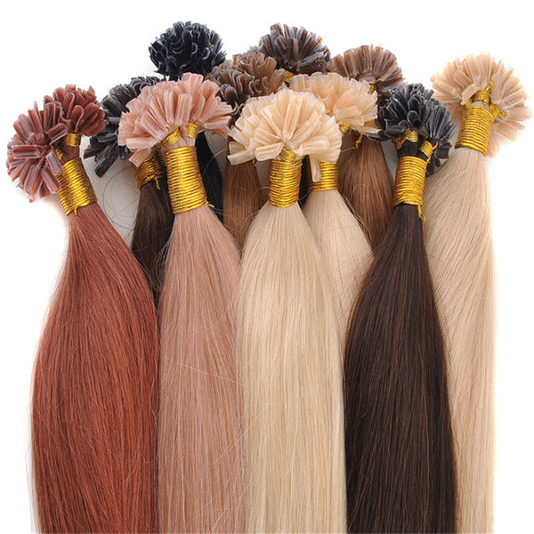 ELIBESS HAIR-Brazilian Human Hair Extension Nail/U Tip Hair 0.8g/strand 200 strands/lot #60#613#27#18#12 colors available