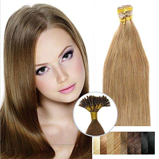 16''-24'' 1g/strand 100s/lot #12 Light Brown Thick Pre Bonded I Tip Stick Tip Keratin Fusion Double Drawn Remy Human Hair Extensions