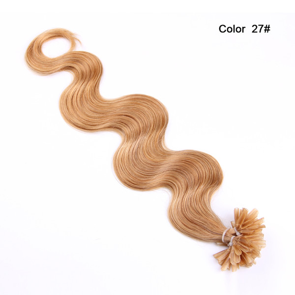 1g/s 100strands/lot 14''-26'' Remy Pre Bonded Human Hair Extension Body Wave Professional Salon Fusion Colorful Hair Style