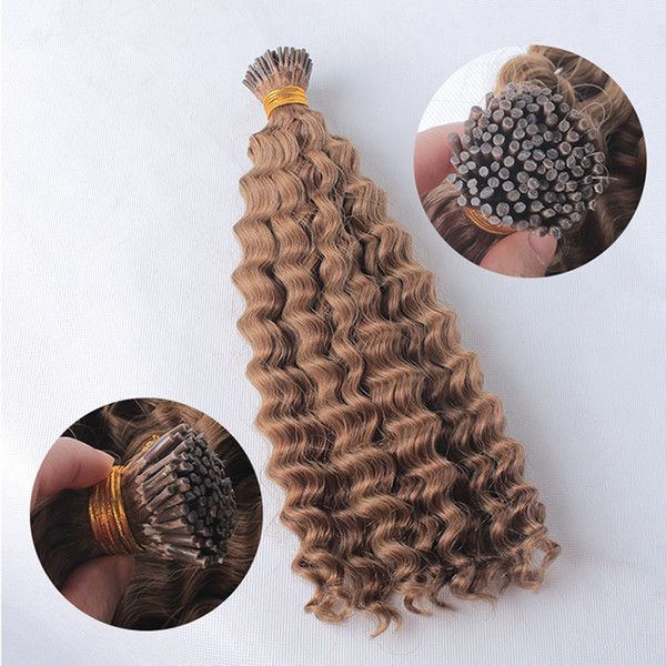 ELIBESS HAIR-Factory Supplier I Tip Mix Color #6/8 Human Hair 1g/piece 100g Deep Wave Pre-bonde Human Hair Extension