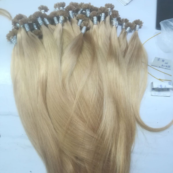 ELIBESS HAIR -Nail Tip Hair 1g/strand 100s/lot Straight Wave U T ip European Human Hair Extension