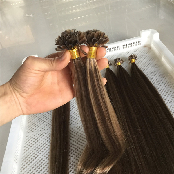 Peruvian Virgin Human Hair Pinao Color#4/#613 Nail U Tip Hair Extensions Silky Straight 1g/s 100s/lot Pre-bonded U Tip Remy Hair