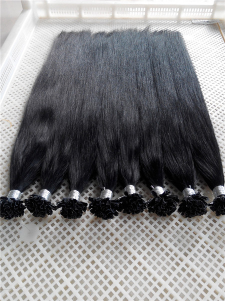 100g 16-26inch #1 Jet Black Keratin Prebonded Nail U tip Hair Extensions Silk Straight Brazilian Indian Peruvian Remy Pre bonded Hair