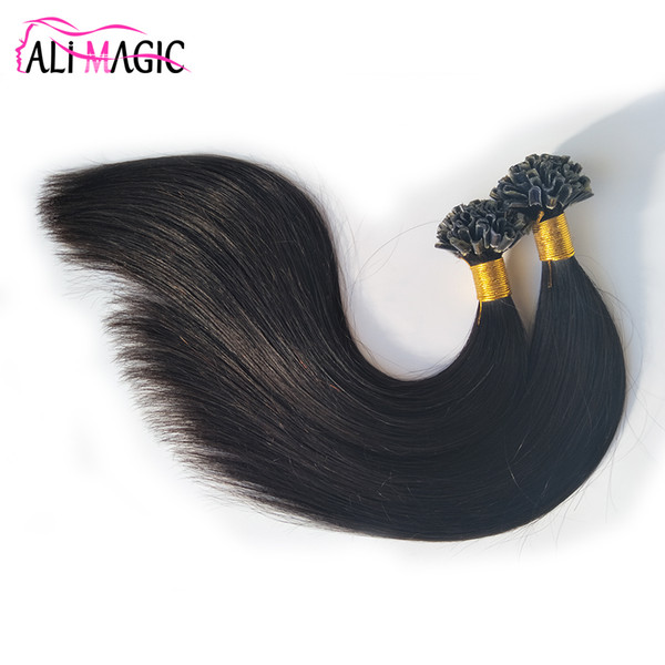 High Quality U Tip Human Hair Extensions U Tipped Hair Natural Color Straight Keratin 100% Remy Brazilian Hair Ali Magic Factory Outlet