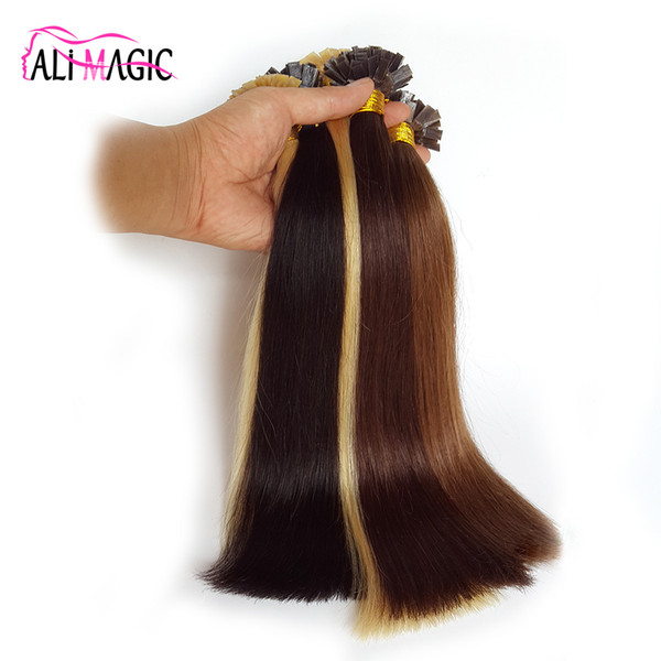 Flat Tip Hair Extensions, Keratin Fusion Human Hair Extensions Dark Brown Nail Remy Pre Bonded Keratin Capsules Hair 12-26inch Free Shiping