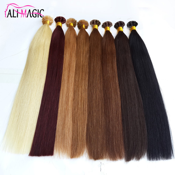 Fusion Hair Extensions 1g/Strands Remy Pre Bonded Keratin Hair Extension On The Keratin Capsule Nail Hair 100s/pack Double Drawn