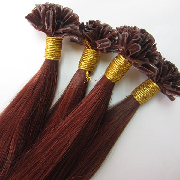 U Tip Human Hair Extensions Nail Tip Ltalian Keratin Hair Extensions Fusion Malaysian Straight Hair 99J Wine Red 18''20