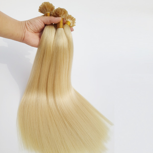 HOT!!! Brazilian Straight Hair Keratin Hair Extensions Nail Tip U Tip Hair Extensions Platinum Blonde 18''20''22''