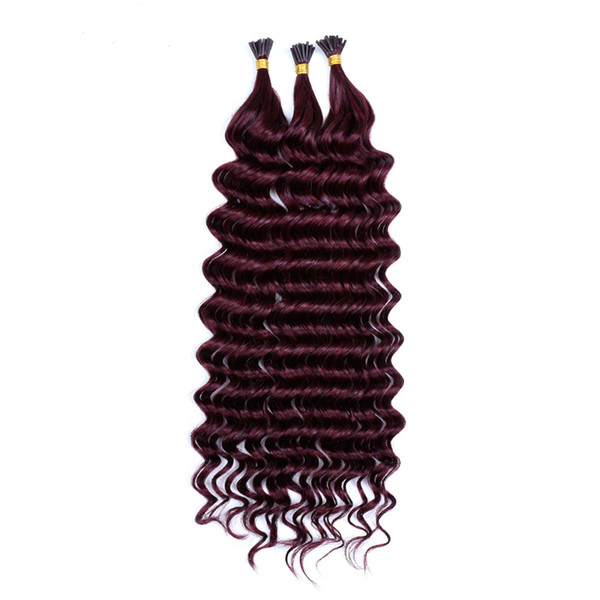 Evermagic 99J Remy Human Hair Extension 99J# Color Deep Wave Hair 100g/pc I-Tip Human Hair Extension 1.0g/Strand