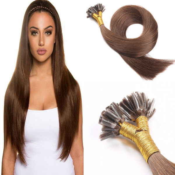 Silk Straight Human Hair Pre-bonded U-Tip Brazilian Virgin Hair 8-30Inch Light Brown Color 6# Human Hair U-Tip Extensions