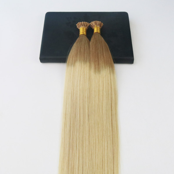 GDouble Drawn Omber #12 Fading to #613 Blonde I-Tip Prebonded Human Hair Extensions Slik Straight 100% Remy Nail Keratin Hair Extensions