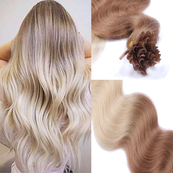 Human Hair Pre-bonded U-Tip Brazilian Virgin Hair 14-24Inch Ombre Color 6/613# Human Hair U-Tip Extensions