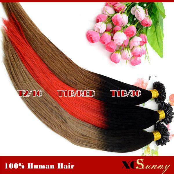 XCSUNNY Ombre U Tip Hair Extensions 18 20 Inch Ombre Nail U Tip Hair Extensions 100g=100pcs Indian Human Virgin Hair STOCK