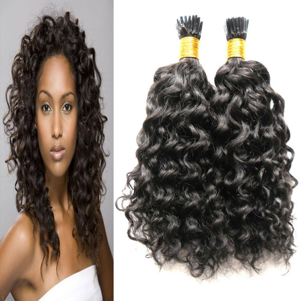 Real 100% Human Hair I Tip Human Hair Extensions 100g Kinky Curly Keratin Double Drawn Remy Hair Extension 100strands