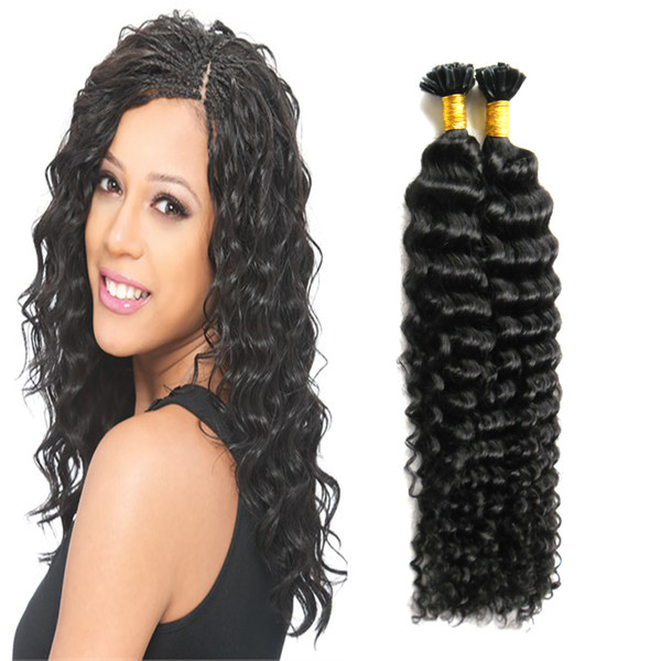 100% Real Human Hair Pre bonded Brazilian virgin Curly U tip hair extension 100g keratin stick tip hair extensions 14