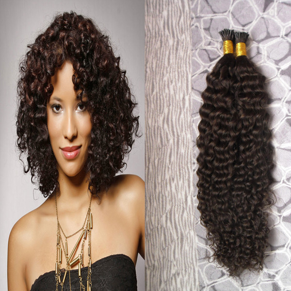 I tip hair extension keratine Pre bonded Human On Capsule Real Hair Virgin I Tip Kinky Curly 100s keratin Human hair extension curly