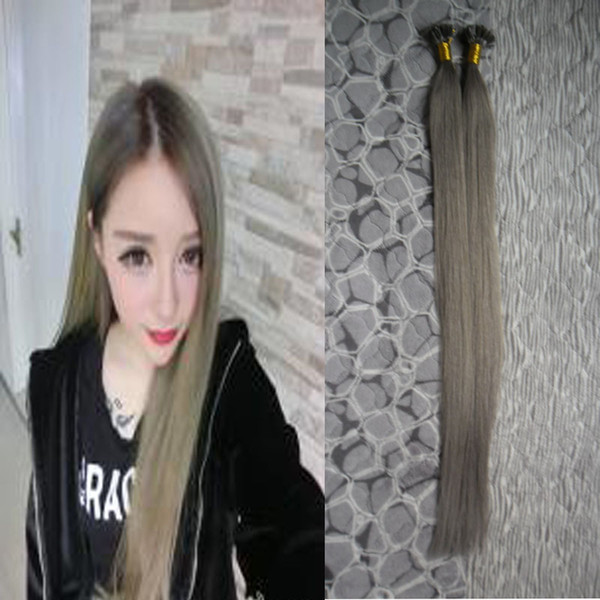 Silver Grey Straight Keratin Human Fusion Hair Nail U Tip Machine Made Remy Pre Bonded Hair Extension 16