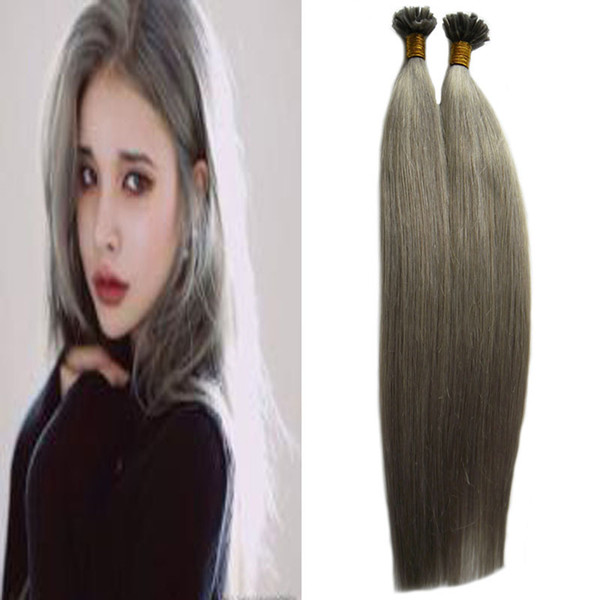 Silver Grey 100% Machine Made Remy Human Hair Extensions Capsule Keratin Nail U Tip Hair Fusion 100S/Pack 14