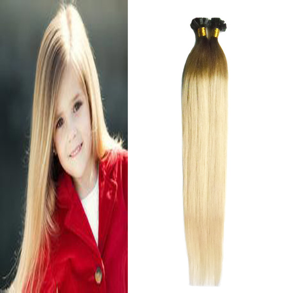 New Ombre Blonde Brazilian Hair 100G Stick Tip Human Hair Extensions Flat Tip Hair Extensions 100S 1b/613 Ombre Keratin Extensions