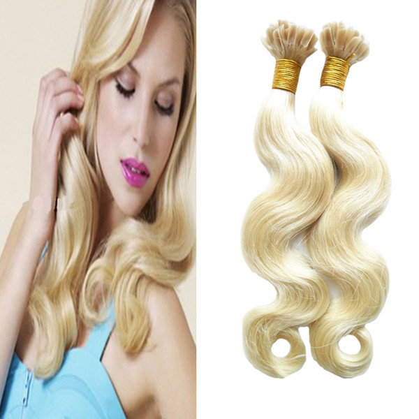 Keratin Human Hair Extension keratin tip hair extension Brazilian Body Wave 100G Blonde keratin stick tip hair extensions