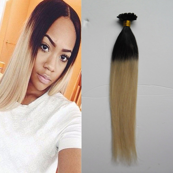 100% Human Hair Ombre T1B/613 Blonde Fusion U Tip Hair Extensions Human 100G Tip Nail Hair Extension U Tip Virgin Remy 16