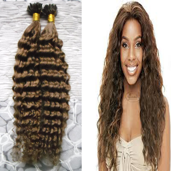 Brown U Tip Brazilian Virgin Hair Keratin Hair Extension U tip curly hair extensions 100g/strands fusion extensions 16