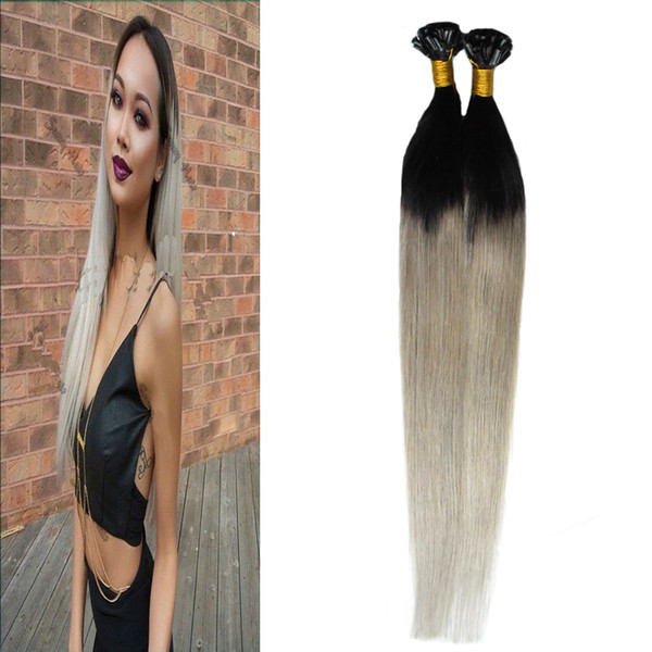 1B/Gray Silver Pre Bonded Ombre Hair Extensions U Tip Nail Tip Hair Extensions 100g Gray Brazilian keratin stick tip hair extension 18-24