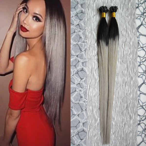 100g ash Blonde Hair Extensions 1B/Gray Silver ombre U Tip Hair Extensions 100S Apply Natural Pre-Bonded Hair Extensions Human